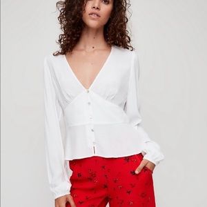 Aritzia Wilfred Prairie V-neck Button Front White Blouse